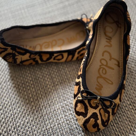 Sam Edelman Felicia Leopard Print Calf Hair Ballet Flat 6.5W Tan Black Cheetah - Picture 2 of 7